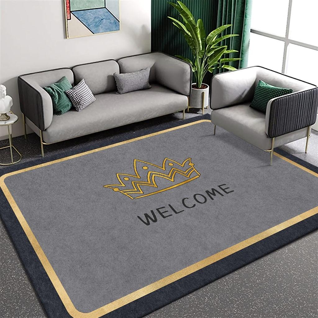 Moderner Luxus Geometrisches und Kronenmuster Teppich Rutschfest Weiche Bodenmatte Tisch- und Stuhlmatte Couchtischmatte für Heimdeko