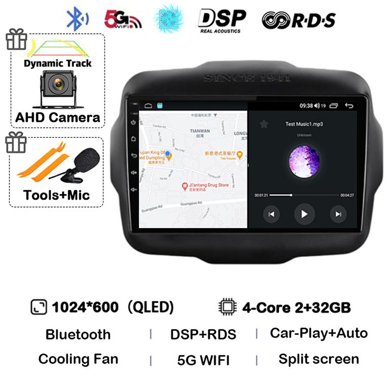 Android 14 Auto Carplay WIFI+4G LTE Car Radio For Jeep Renegade 2016 2017 2018 2019 2020 Multimedia Player GPS Stereo 360 Camera