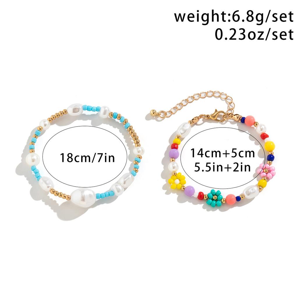 Baroque Special-Shaped Pearl Rice Bead Bracelet Female, Bohemian Colored Small Daisy Flower Jewelry