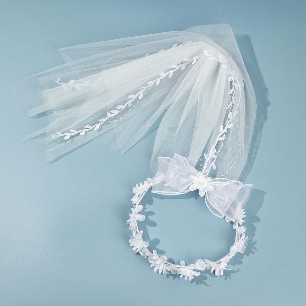 White Girls Head Gauze Polyester Flower Wreath Elegant Bow Veil Hair Hoop  Casual Daily Outing