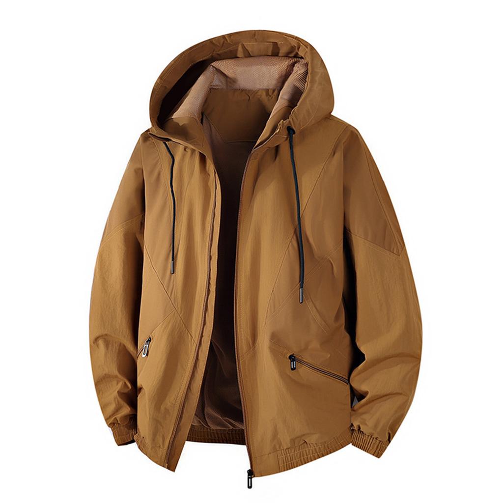 Men's Casual Workwear Hooded Jacket, Color-blocked Zipper Pocket Coat, Waterproof And Windproof Down Jacket