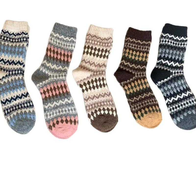 Retro Coffee-colored Socks for Women in Autumn and Winter, Ethnic Style, Thick and Warm Wool and Cotton Socks, Long Socks for Winter