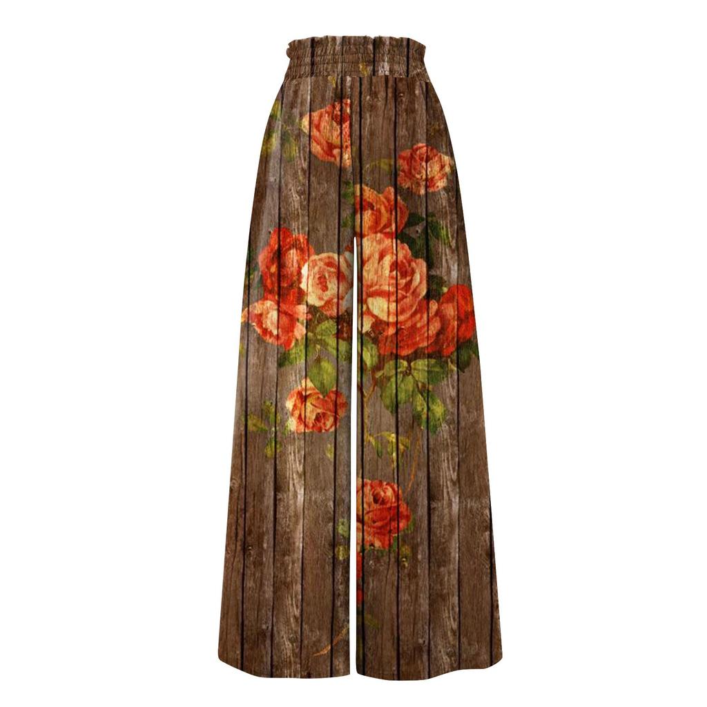 Pantalon Palazzo taille haute pour femmes, jambes larges, décontracté, fluide, imprimé Floral, pantalon de plage avec poche, été