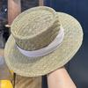 Straw Flat Top Hat Women'S Straw Hat Summer Top Hat British Seaside Vacation Sun Hat Hollow Sun Hat