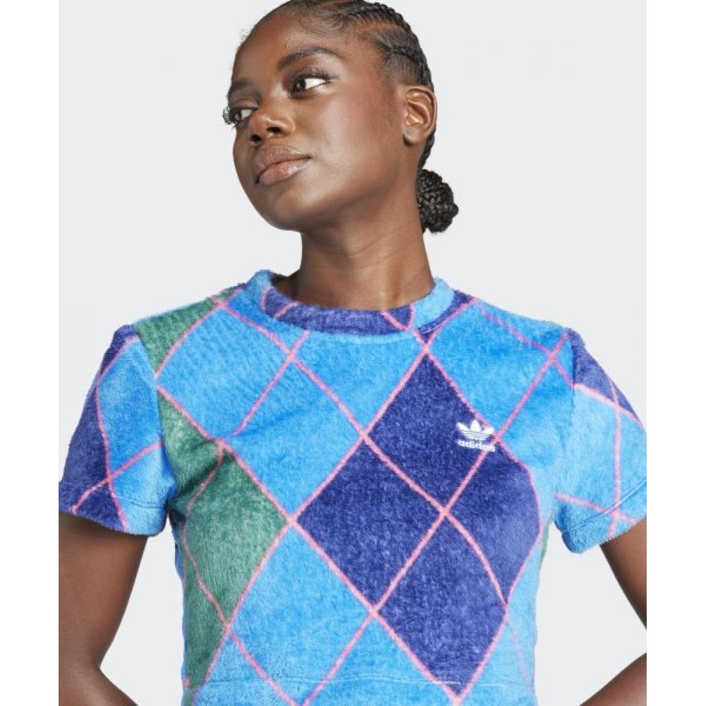 Adidas Argyle Fluffy Tee   Blue Green  Il2444
