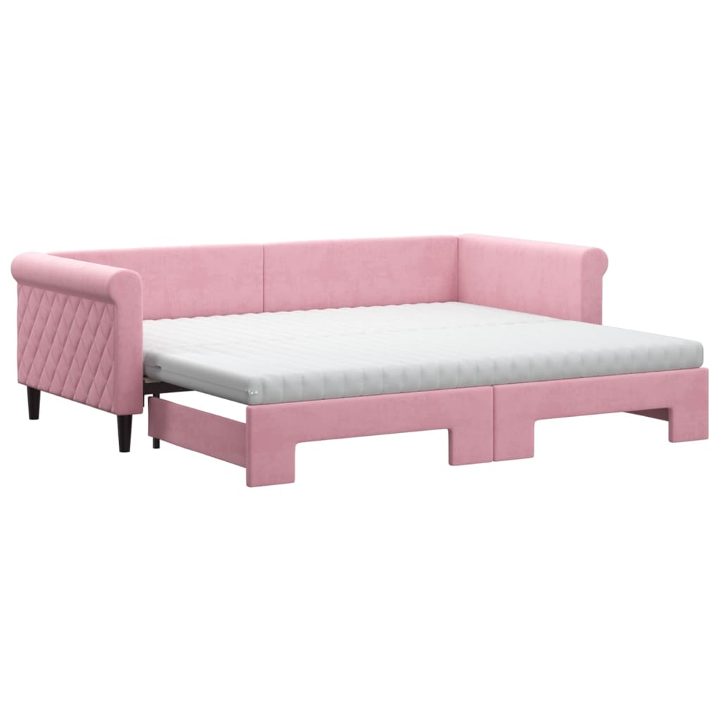 Pull out Daybed with Mattresses Pink 90x200 cm Velvet