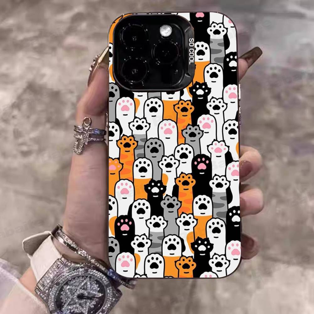 Cartoon Cute Cats Background Phone Case For IPhone 17 16 15 14 11 12 13 Pro Max Pro Plus Colored Silver Cover