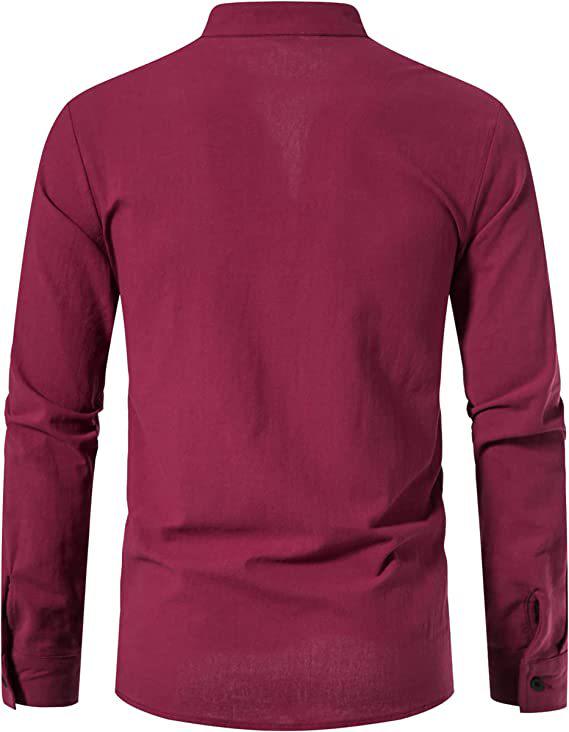 2024 Herren Baumwolle Henley Hippie Lässig Strand Langarm Stehkragen Hemd A275