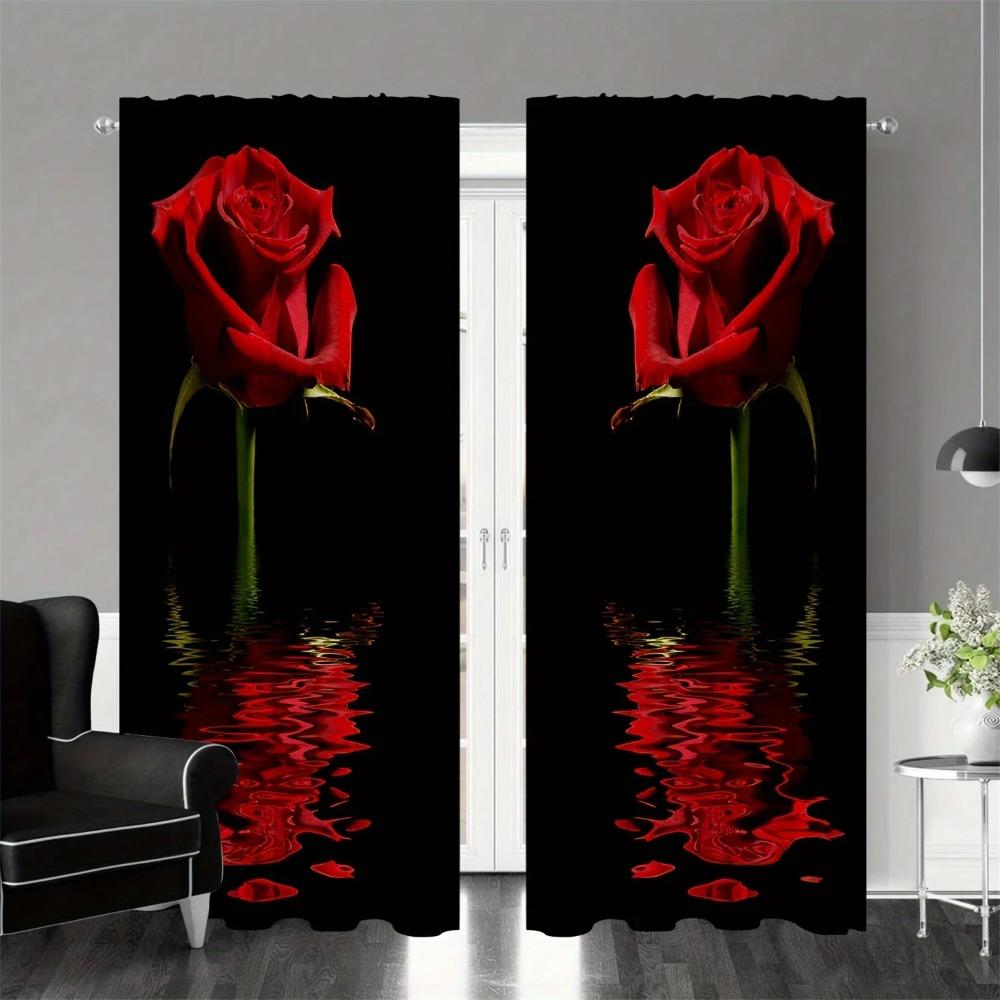 2panels Blooming Roses Printed Curtain, For Bedroom Office Kitchen Living Room Study Home Decor