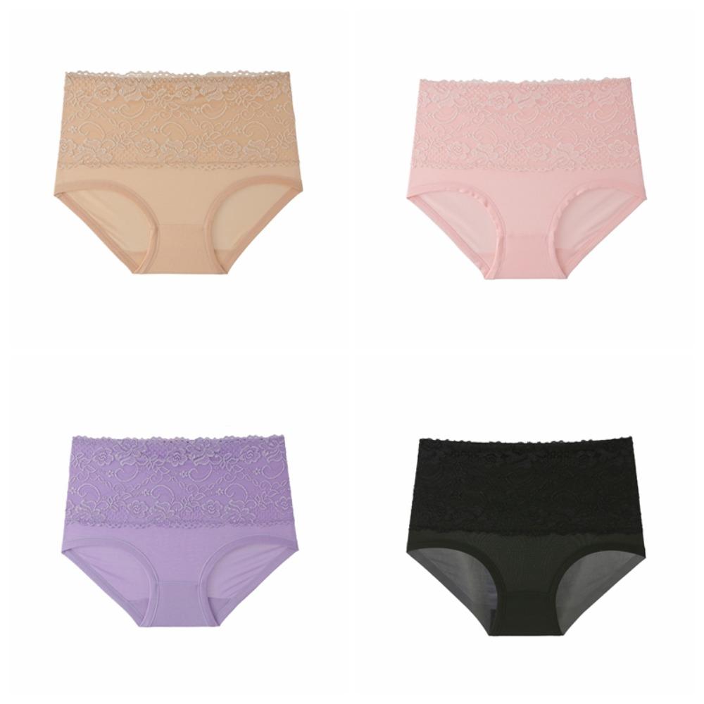 

4Pcs Large Size Lace Flower Briefs Tummy Control Underwear for Women Sweet Seamless Panties Gifts L-4Pcs