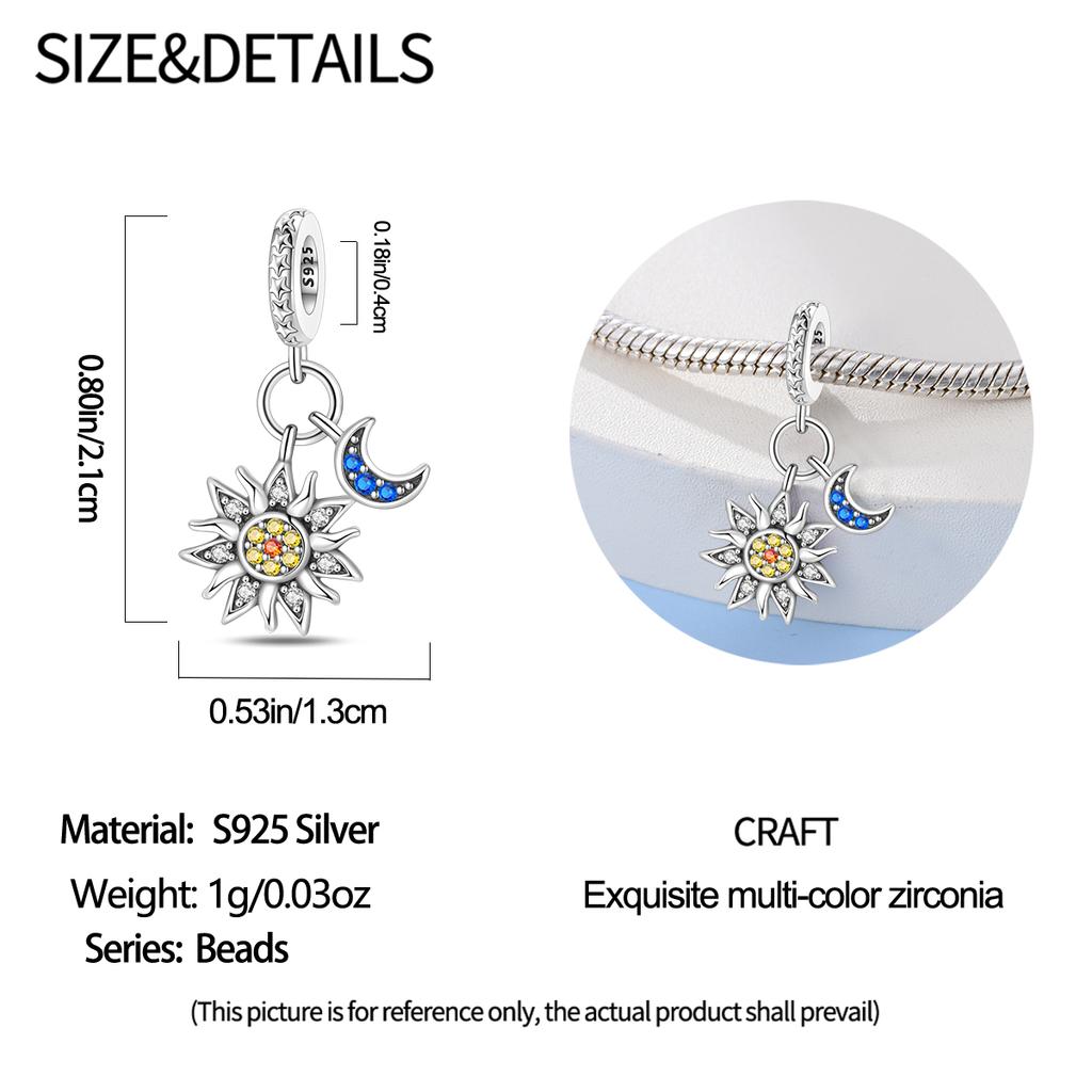 Original Copper Charms Luxury Sun Pendant Blue Moon Beads Fit Bracelet Diy Women Making Delicate Gift