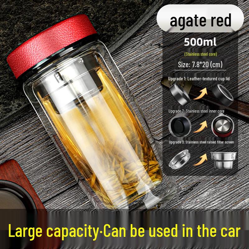 MINGHUI Classic Leather Texture Double Wall Glass Cup