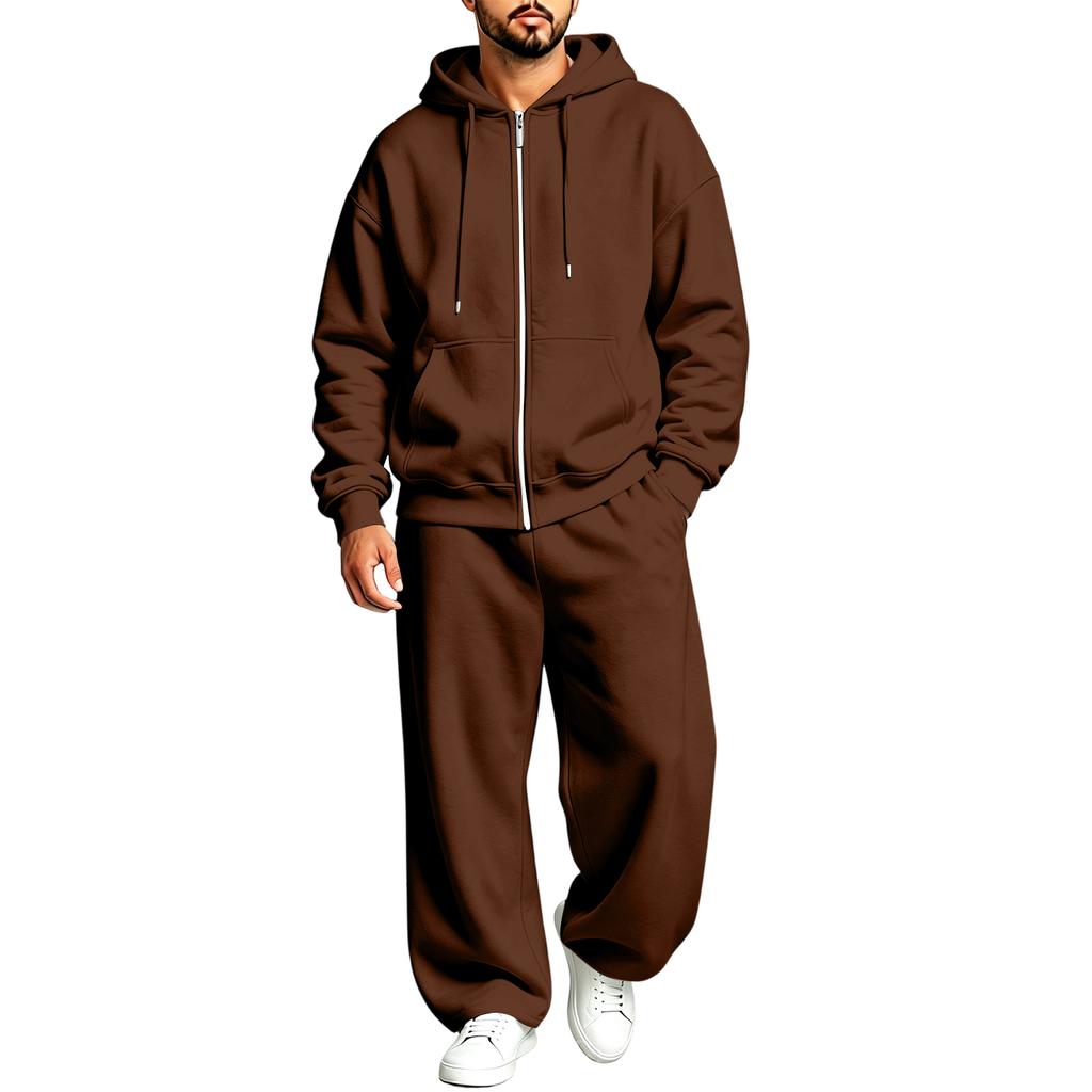 Lined Hooded Zip Up Two Piece Set for Casual Athletic Everyday Wear