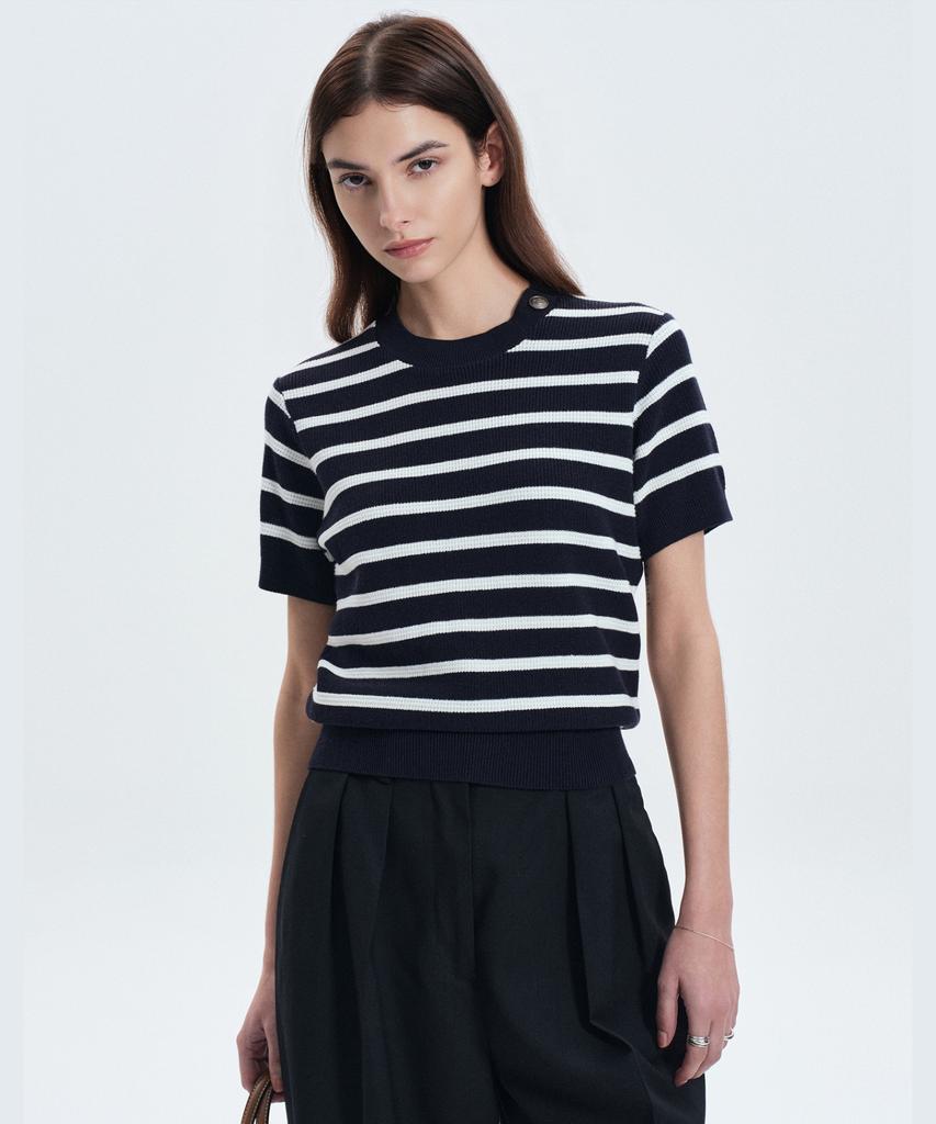 Tienjiti W Striped Button Knit (Navy) Tnsw6E205N2