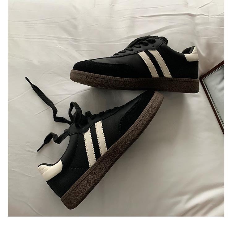 

Натуральная кожа! Dexun обувь женская модная осень-зима 2025 новая ретро универсальная платформа повседневная спортивная обувь для скейтборда одинарная обувь 40 [three bars] чёрный