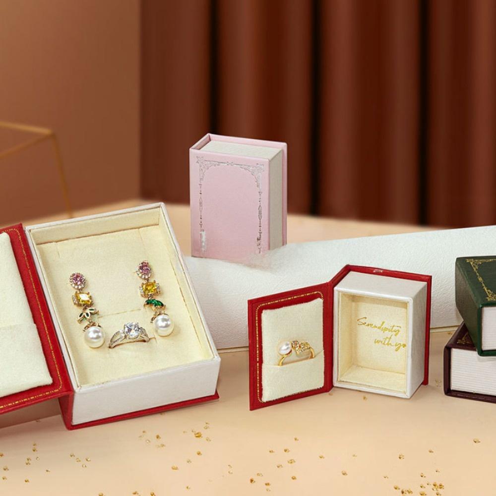 Creative Book Shape Jewelry Storage Box Mini Vintage Gift Packaging Box Flip Cover Pendant Box for Valentine's
