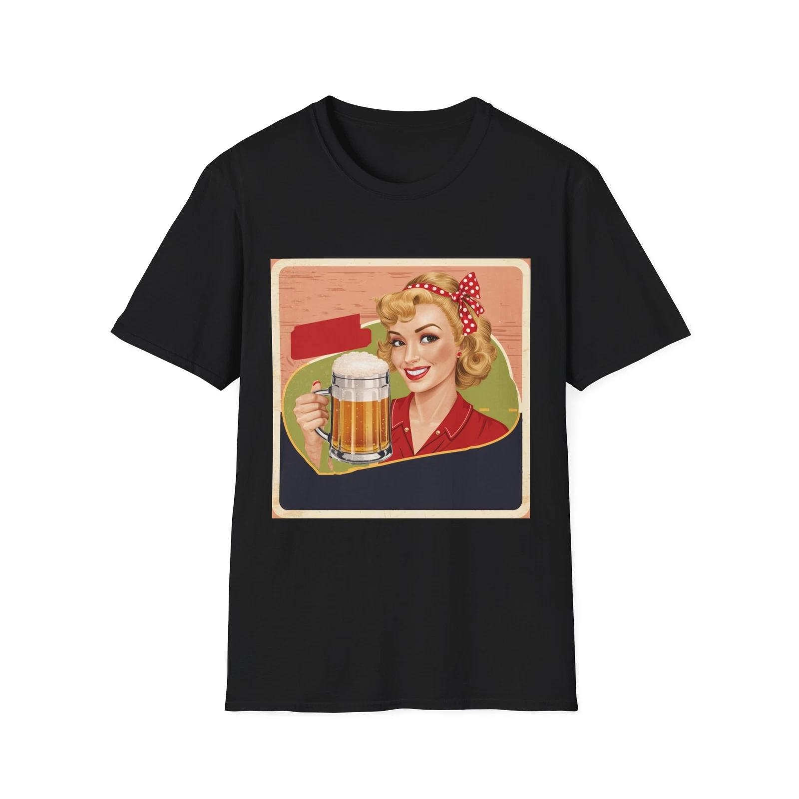 

Vintage Beer Girl Unisex Softstyle T-Shirt, Retro Design Tee, Funny Gift, Pub M
