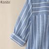 ZANZEA Women Turn Down Collar Loose 3/4 Sleeve Stripe Blouse