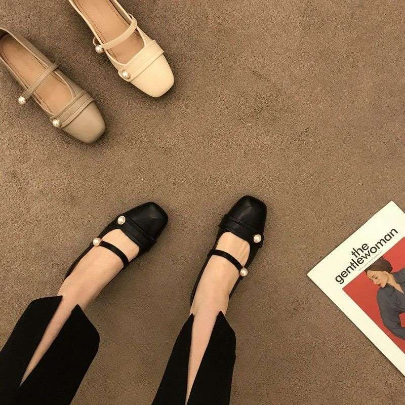 French pearl small fragrant style Mary Jane women's shoes 2025 new spring and autumn soft sole versatile single shoes buckle bean shoes