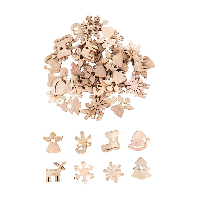 50/100pcs Christmas Natural Wooden Chip Santa Snowman DIY Wood Crafts Christmas Tree Hanging Ornament Pendant Navidad xmas Decor