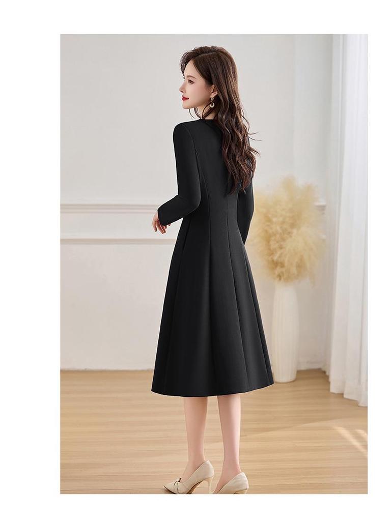 Elegantes Midikleid in V-Ausschnitt und Unifarbe mit langen Ärmeln - Frühling 2025