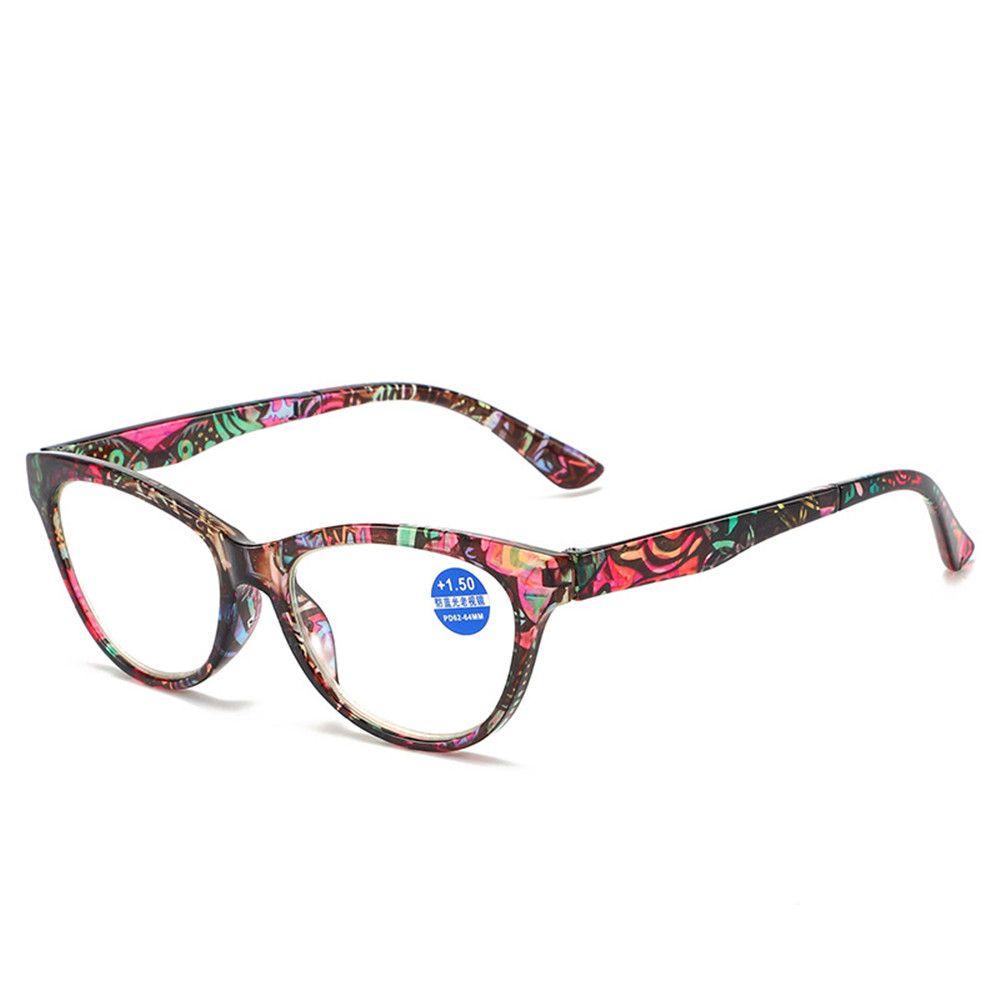 Anti Blue Light Reading Glasses Floral Print PC Frame Presbyopia Eyeglasses Fashion Cat Eye Eyewear Far Sight Glasses +1.0~+4.0
