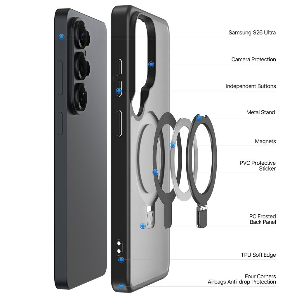 For Samsung Galaxy S26 Ultra Magnetic Case DUX DUCIS Yind Series Kickstand PC TPU Matte Phone Cover