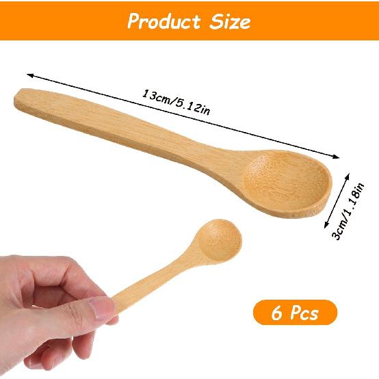 6PCS Bamboo Spoons, Mini Wooden Spoons 5.12 Inch, Multi-purpose Small Teaspoons for Condiments Spices Honey Ice Cream Coffee Kitchen & Serving
