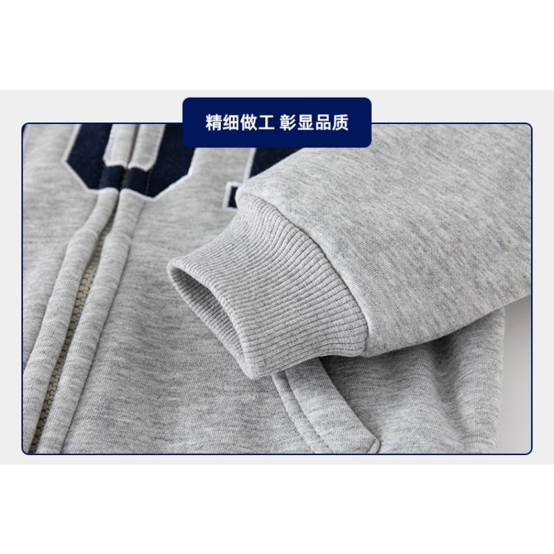 Boys Casual Letter Printed Fleece Lined Hooded Long Sleeve Zip Up Jacket