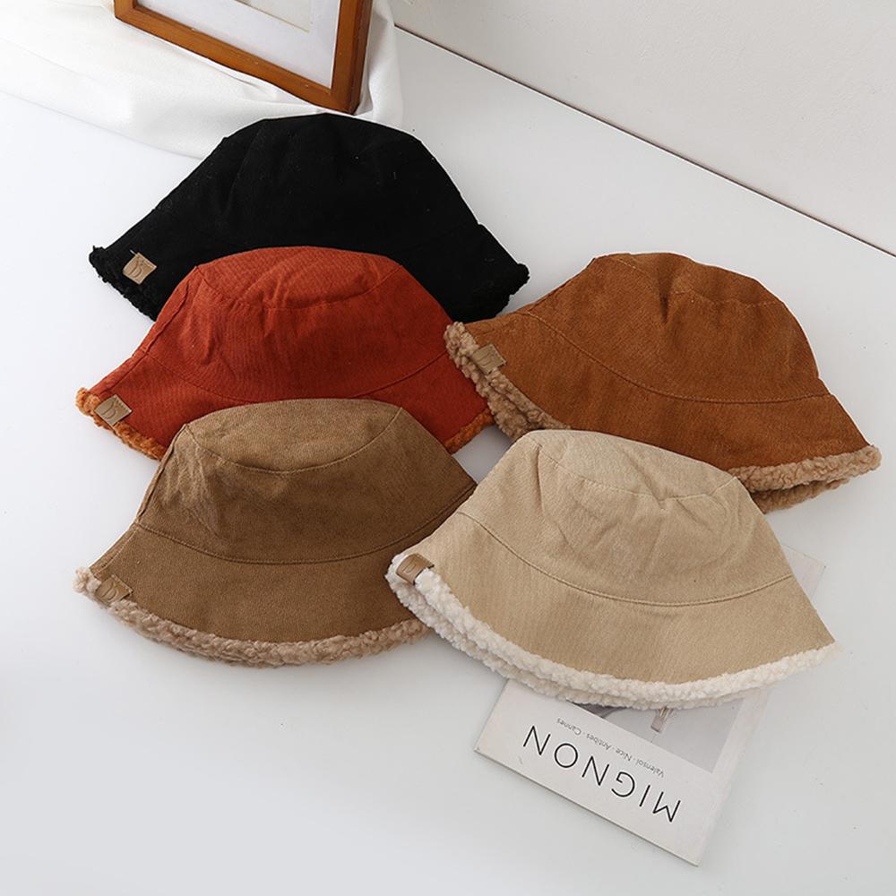 Soft Winter Bucket Hat Lambswool Cold Weather Panama Hat Trendy Corduroy Beanies Cap  for Women