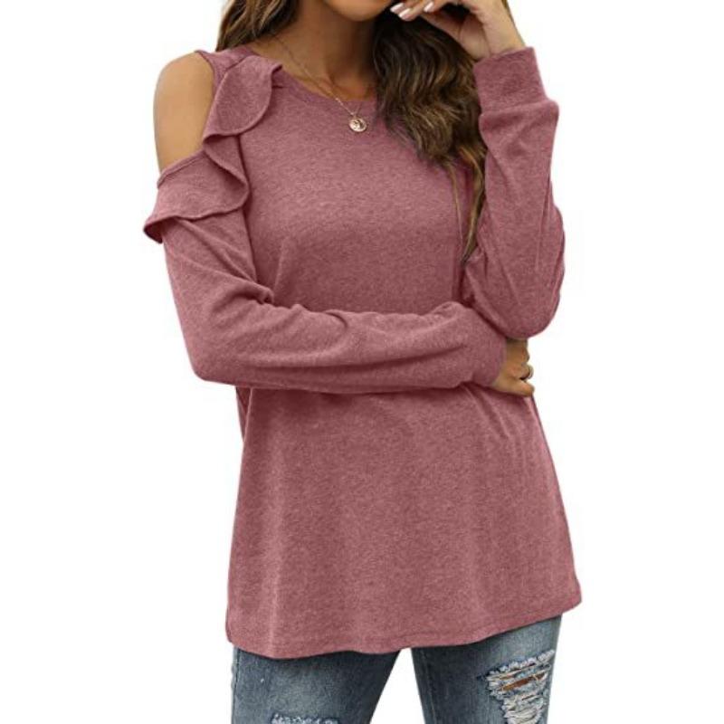 Blusa de Punto para Mujer Cuello Redondo Sin Tirantes Volante Suelta Casual Tops