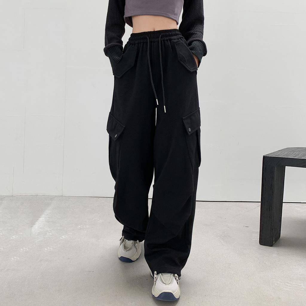 Autumn New American Work Clothes Pants for Women Loose Casual Retro Red Tying Foot Sports Wide-leg Pants