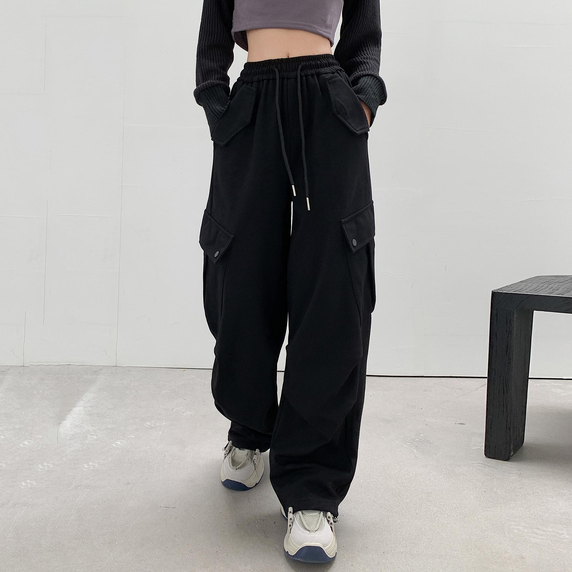 

Осенние новые американские рабочие брюки для женщин, свободные повседневные ретро-красные спортивные широкие брюки с завязками 2XL