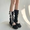 Bow Tie Knit Banding Leggings Sweet Ballet Knee High Socks Fashion Lace Up Leg Warmers  Autumn