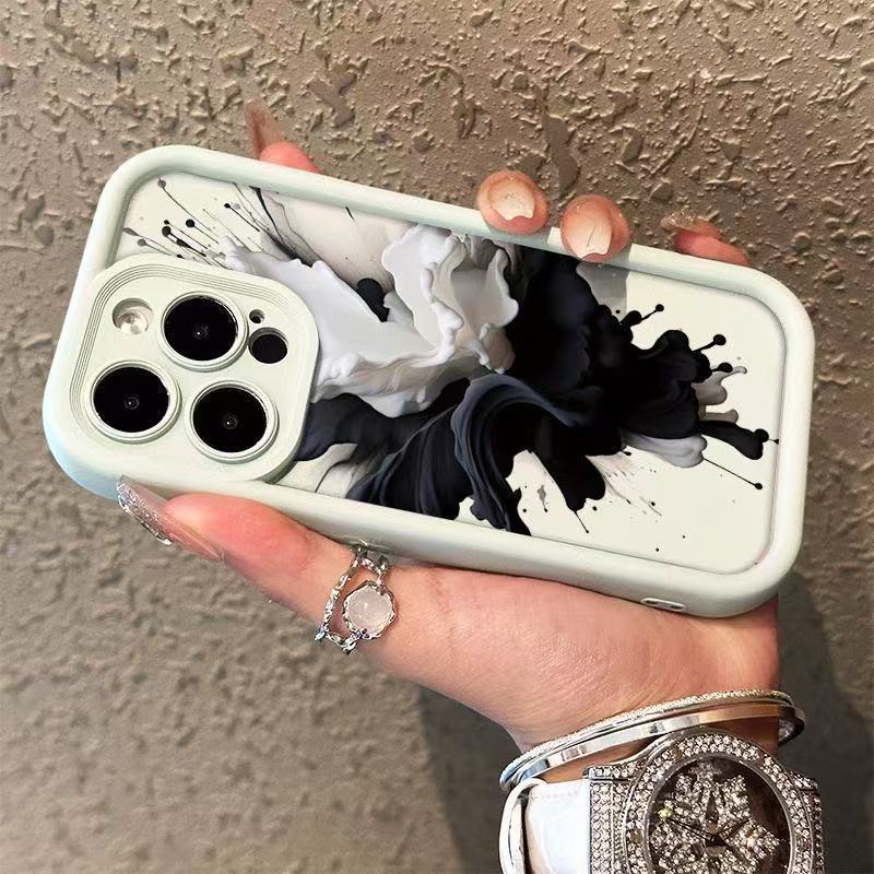 The New Black and White Ink Is Suitable for Iphone16 Mobile Phone Case Apple 15promax/14 Anti-drop 13pro12 Personality