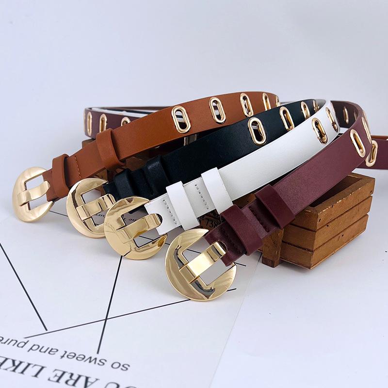 Pu Womens Leather Belt With Hollow Design And Alloy Closure For Casual Attire