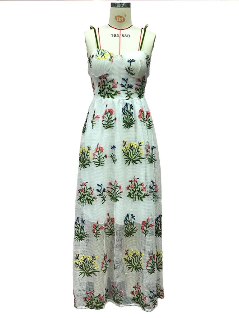 Γυναικείο φόρεμα 2025 Ευρώπης και Αμερικής με κεντημένη πλάτη χωρίς πλάτη - μακριά, σέξι μέση, ανοιξιάτικο στυλ