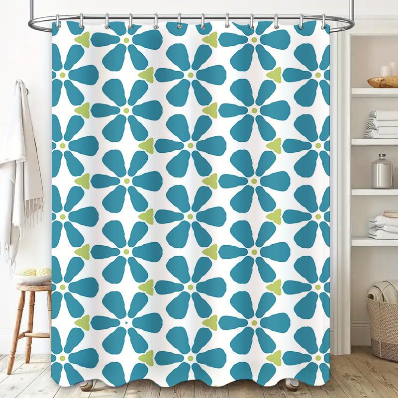 Colorful Blue Flower Shower Curtain Decorative Waterproof Bathroom Hanging Plastic Rod Set for Kids Bathrooms Home Decoration 60