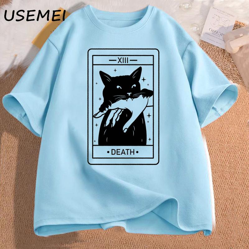 

Tarot Death Witchy Cat T Shirt Women Funny Tarot Card Tshirt Cat Mom Tee Shirt Crazy Lovers Cat Lady Tshirts Cotton Clothing 4XL