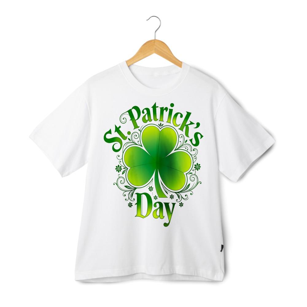 Unisex Tshirt St Patrick s Day Shamrock Clover Floral Design Black White M