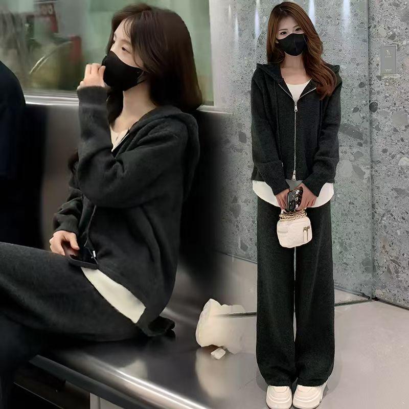 Women's Trendy Loose Fit Hooded Sweatshirt & Wide-Leg Pants Set - Spring/Autumn Casual Style