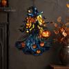 Decorative Chain Hanging Witch Acrylic Suncatcher, Stained Glass Effect Window Car Ornament, Gothic Scary Art with Pumpkin Lantern Sun Catcher