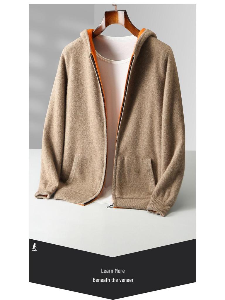 Men's Zipper Hooded Wool Cardigan - Thick Knitwear for Autumn/Winter