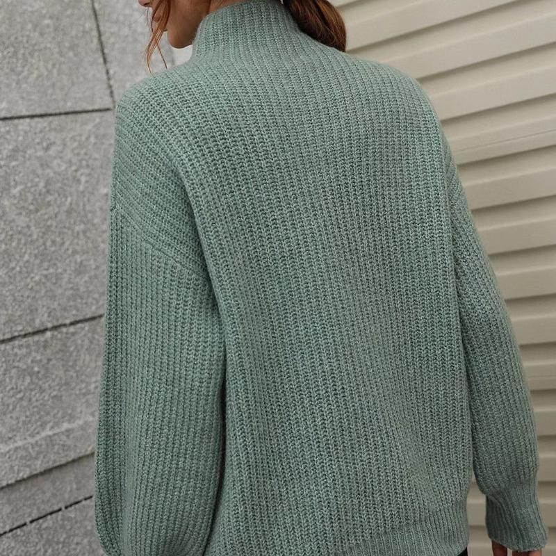 IHUASU Autumn and Winter Solid Colour Pullover Loose Women's High Neck Sweater