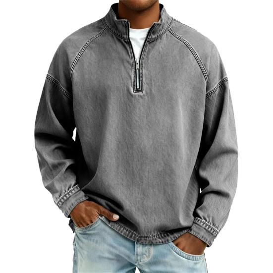Erkek Kot Yarım Fermuarlı Stand Yaka Vintage Günlük Sweatshirt Yıpranmış Bol Balıkçı Yaka Parti Sokak Tatili İçin Golf Gömleği