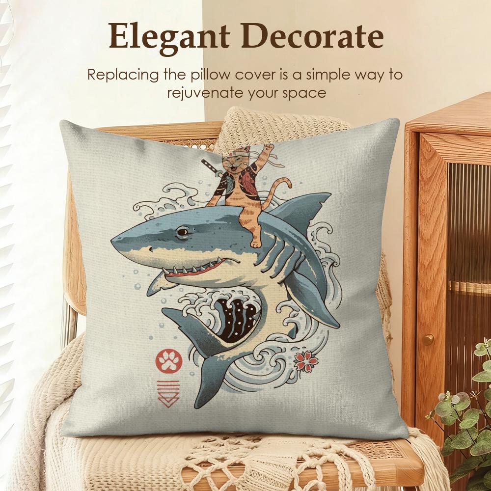 Japanese Style Cat Cushion Cover Natural Linen Organic Fabric DoubleSided Printing Sofa Home Decor Gift Pillow Case