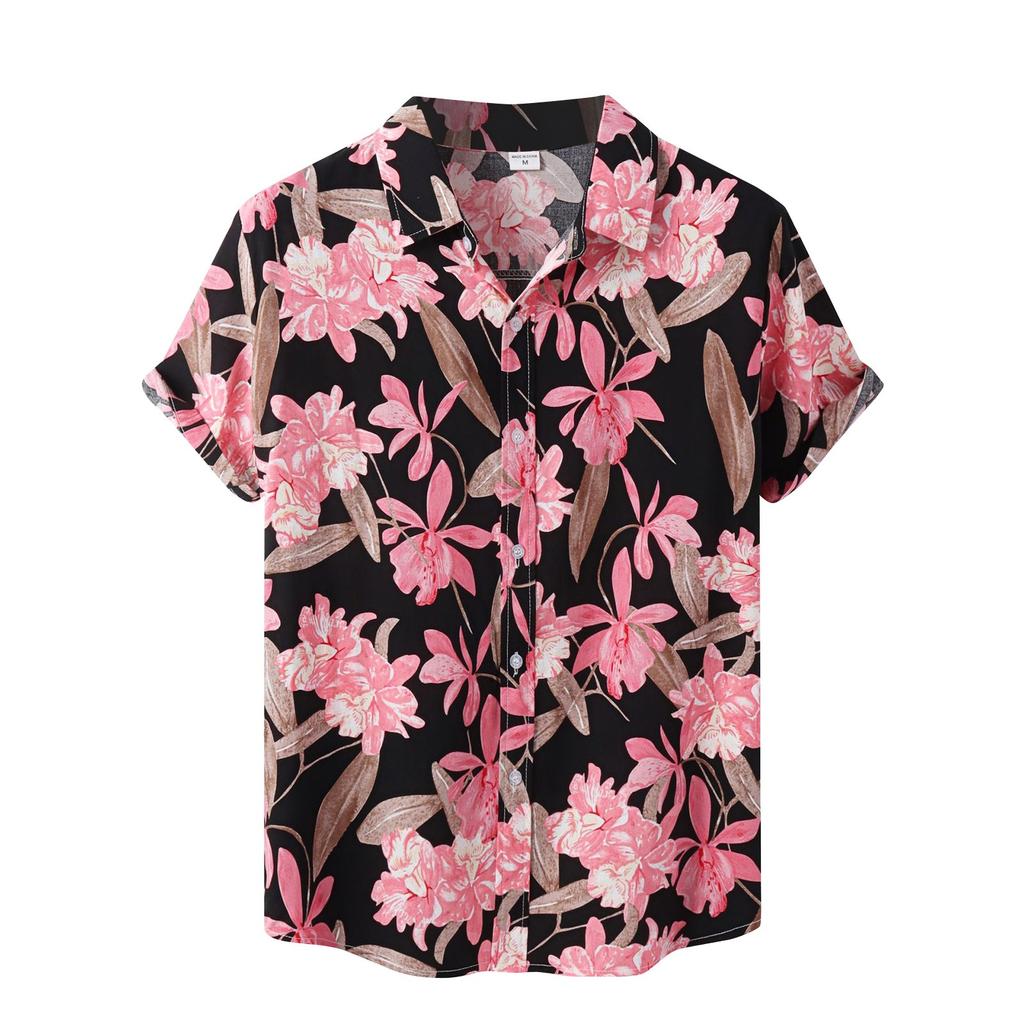Herr sommar Casual Blommönster Design Hawaiian Style Kortärmad Beach Vacation Shirt