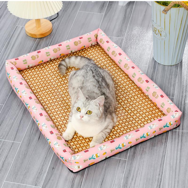 Pet Cat Bed Mat Rattan Woven Cat Sleeping Mat Sofa Bed Summer Pet Cooling Mat for Small Dog Cats Kitten Puppy Beds Cushion