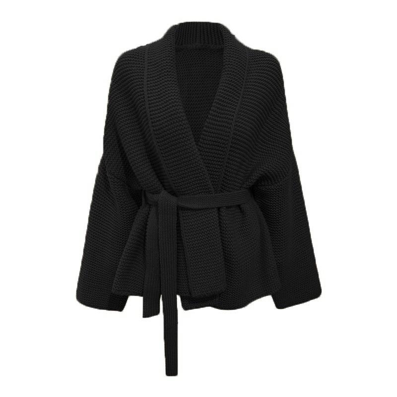 Lace-up Women's Clothing Autumn and Winter Casual Versatile Lapel Collar New Cardigan Sweater Jacket Women