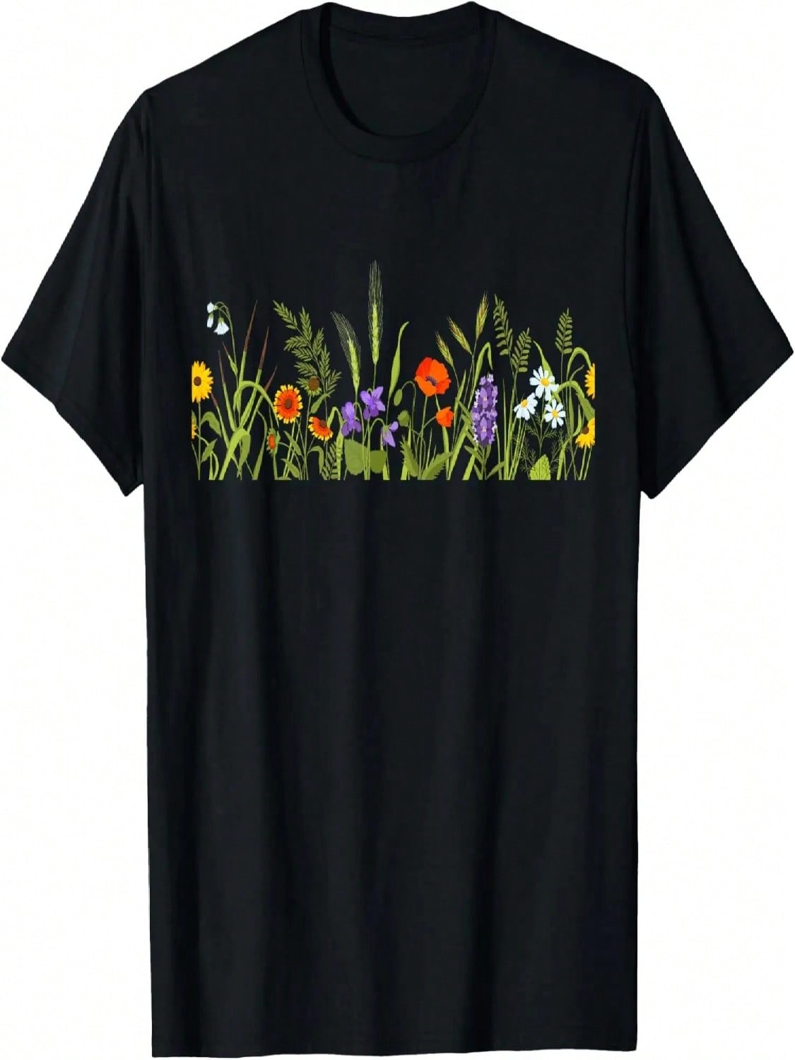 Wounisex Wildflower Summer Flowers Blooming Floral Graphic Boho T-Shirt S